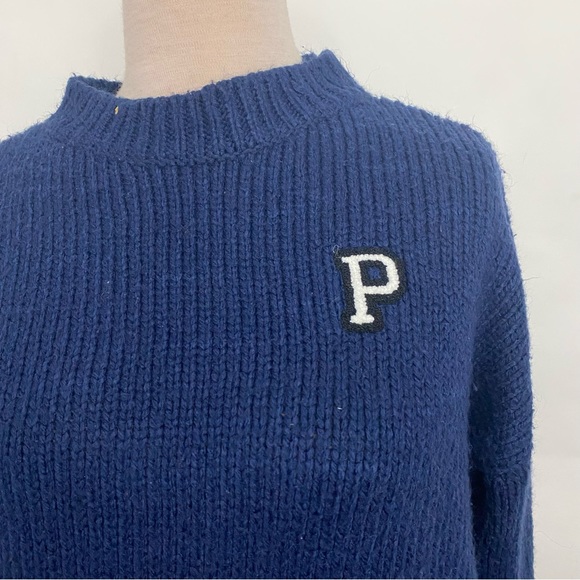 Victoria's Secret PINK Navy Blue Varsity Letter Boyfriend Sweater sz med - Picture 2 of 5